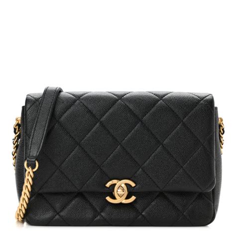 CHANEL Shiny Caviar Quilted Small Chain Melody Flap Black 